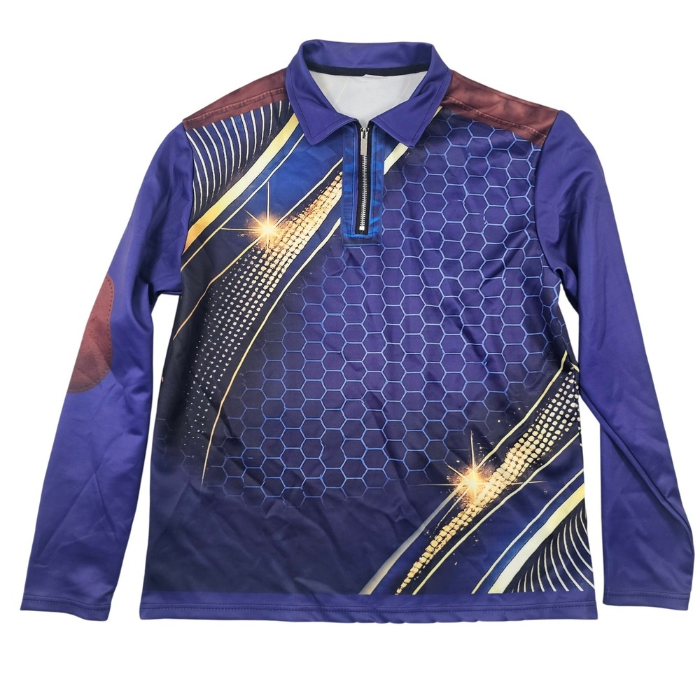 Mens Purple Sublimated Graphic Quarter Zip‎ Polo Long Sleeve Honeycomb Shirt L